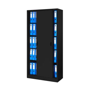 Biurowa szafa metalowa z drzwiami przesuwnymi KUBA, 900 x 1850 x 400 mm, czarna