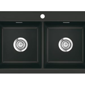 Systemceram Mera Twin Nigra, Zlewozmywak ceramiczny, korek manualny,