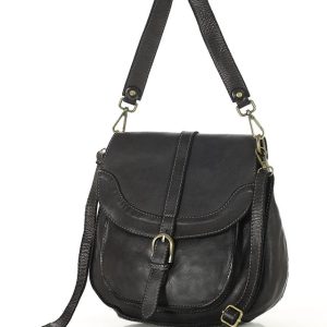 Torebka vintage retro skórzana listonoszka saddle bag - MARCO MAZZINI czarna