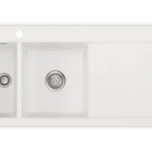 Systemceram Mera 100 Polar, Zlewozmywak ceramiczny, korek manualny, lewa komora