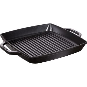 STAUB Kwadratowa patelnia żeliwna grillowa z dwoma uchwytami 33 cm, czarny