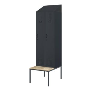 Szafka ubraniowa z ławką i daszkiem KACPER II PRO, 600 x 2295 x 850 mm, antracytowa