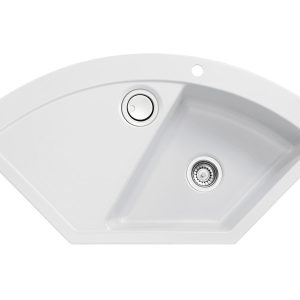 Systemceram Mera ECK Satin, Zlewozmywak ceramiczny narożny, korek manualny,