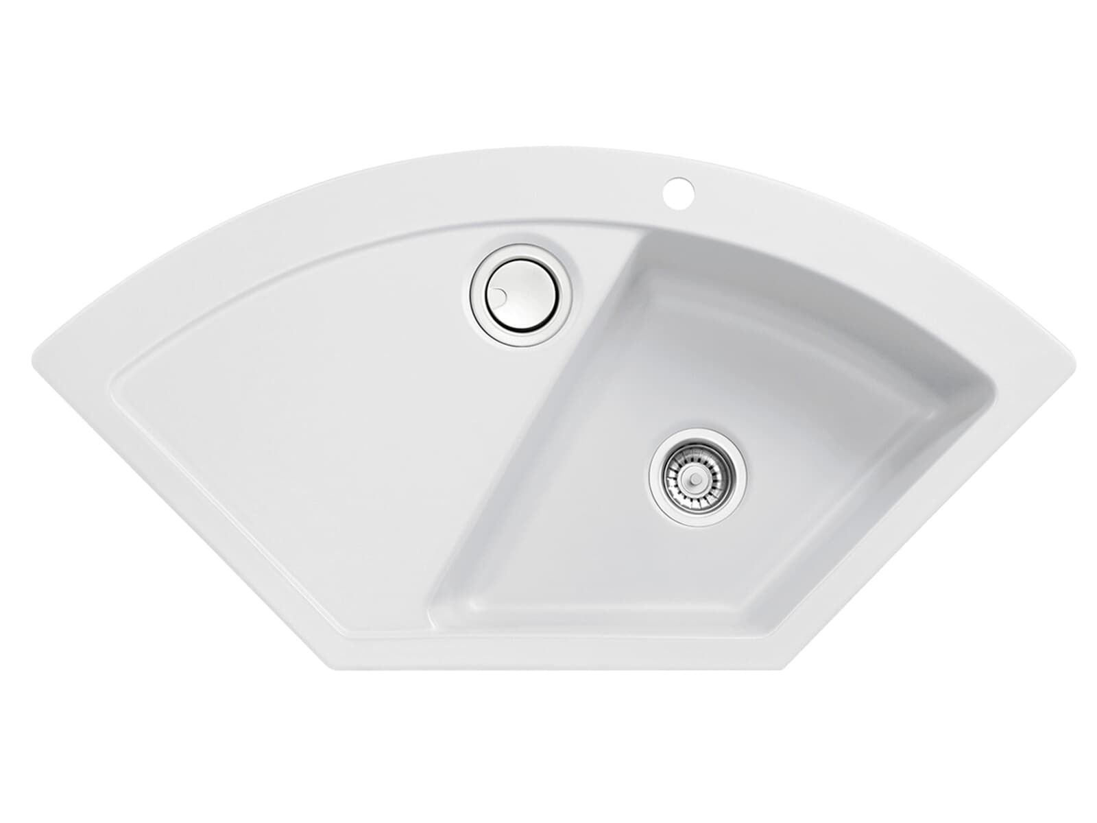 Systemceram Mera ECK Satin, Zlewozmywak ceramiczny narożny, korek manualny,