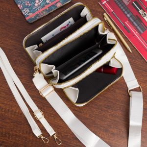 Torebka damska na telefon mini listonoszka raportówka na ramię biała ekoskóra POR-T-31