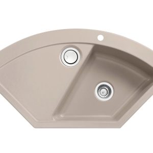 Systemceram Mera ECK Fango, Zlewozmywak ceramiczny narożny, korek manualny,