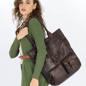 Duża torba shopper z przegródkami skóra naturalna - MARCO MAZZINI ciemny brąz