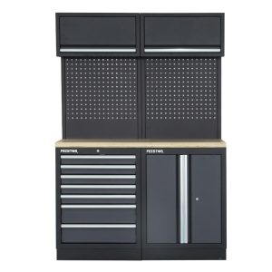 Feistos Wyposażenie warsztatu Szafka narzędziowa Apollo 5 łącznie z perforowaną ścianą Szary/Czarny 136x46x200cm
