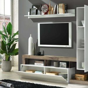 Meblościanka do salonu biała / klon mat / połysk 219 cm Verden