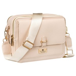 Listonoszka damska ze skóry ekologicznej w beżowym kolorze zapinana na magnes i suwak - Peterson