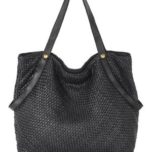 Duża torebka pleciona shopperka ze skóry - MARCO MAZZINI czarna