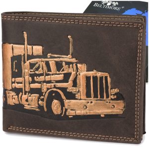 Portfel skórzany męski brąz nubuk poziomy skóra ciężarówka RFiD Beltimore R97