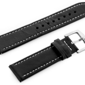Pasek skórzany do zegarka W81 - czarny/biała 22mm