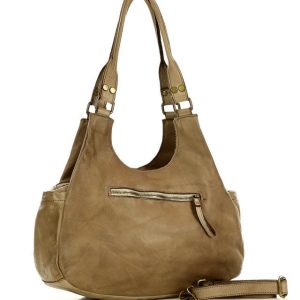 Włoska torebka skórzana z kieszenią z przodu retro bag handmade - MARCO MAZZINI beż cappuccino