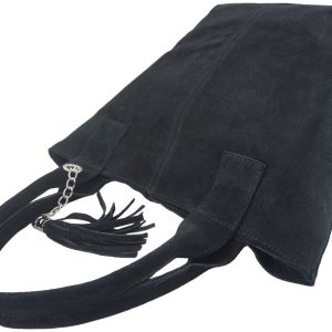 Shopper bag - torebka damska zamszowa - Czarna