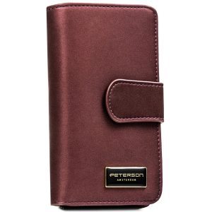 Fioletowy portfel damski ze skóry naturalnej i ekologicznej zamykany na zatrzask i suwak - Peterson