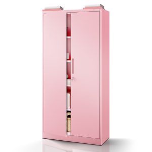 Szafa na dokumenty biurowa metalowa pudrowy róż: Fresh Style JAN H, 900 x 1950 x 400 mm