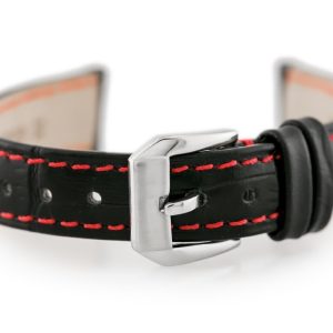 Pasek skórzany do zegarka W64 czarny/czerwony 12mm