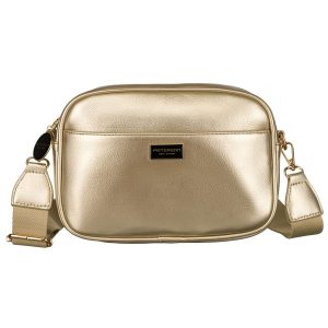 Złota błyszcząca listonoszka damska ze skóry ekologicznej Peterson