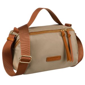 Miejska listonoszka z paskiem wykonana z nylonu i skóry ekologicznej w kolorach khaki i brązowym - Peterson
