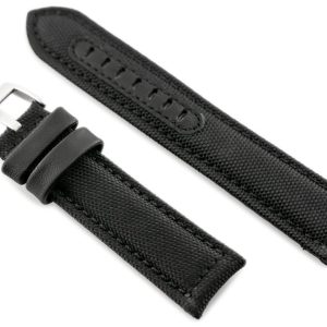 Pasek skórzany do zegarka W34 - PREMIUM - czarny/czarne - 22mm