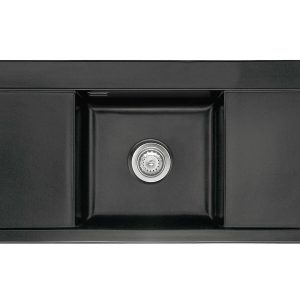 Systemceram Mera Middle Nigra, zlew ceramiczny, korek manualny