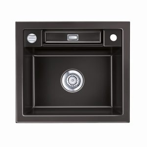 Systemceram Bela 57 Nero, zlewozmywak ceramiczny, korek manualny