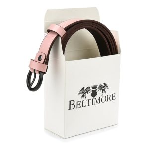 Beltimore skórzany damski pasek czarny 2,5 cm jasny róż A62 : Kolory - różowy, Rozmiar pasków - r.95-110 cm