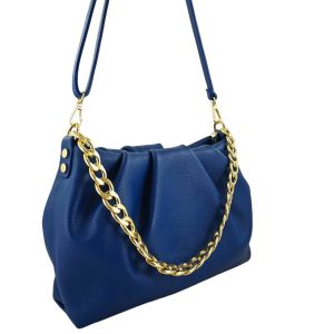 Marszczona torebka z łańcuszkiem - Chabrowa