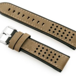 Pasek skórzany do zegarka W80 beżowy/czarny - 22mm