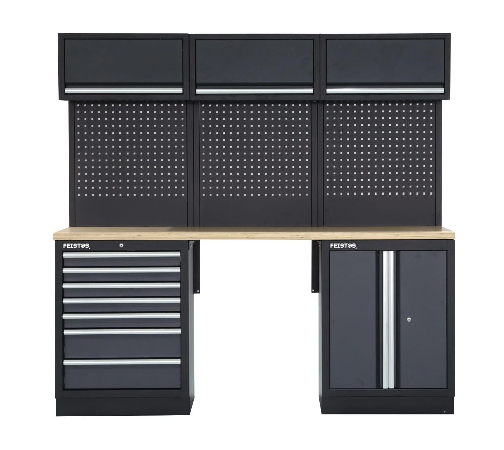 Feistos Wyposażenie warsztatu Szafka narzędziowa Apollo 8 łącznie z perforowaną ścianą Szary/Czarny 204x46x200cm