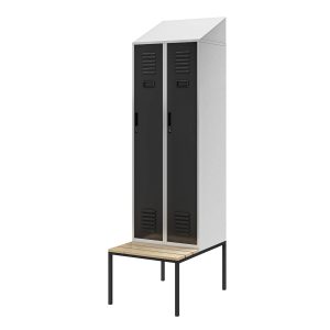 Szafka ubraniowa z ławką i daszkiem KACPER II PRO, 600 x 2295 x 850 mm, szaro-antracytowa