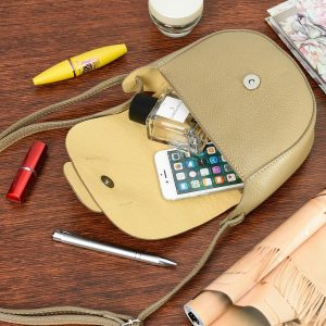 Vera Pelle Damska Skórzana Mała Torebka Listonoszka ciemno beżowa X41