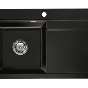 Systemceram Stema 80 Nero, zlewozmywak ceramiczny, korek manualny