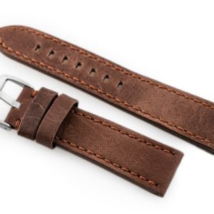 Pasek skórzany do zegarka W48 - PREMIUM - ciemnobrązowy II - 24mm