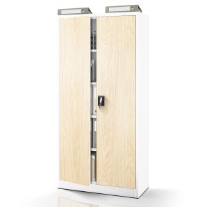 Szafa na dokumenty biurowa metalowa biała/ dąb sonoma: Eco Design JAN H, 900 x 1950 x 400 mm