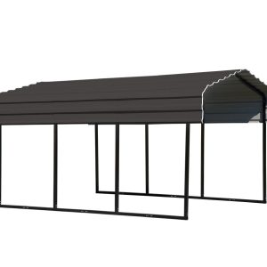ShelterLogic Stalowy garaż z wiatą Wenecja Czarny 465x305x250cm