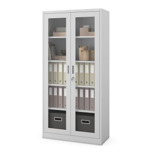 Szafa ze szklanymi drzwiami z szybami AMELIA, 900 x 1850 x 400 mm, szara