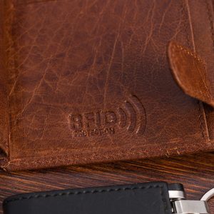 Portfel skórzany męski pionowy klasyczny brązowy RFiD Beltimore D42