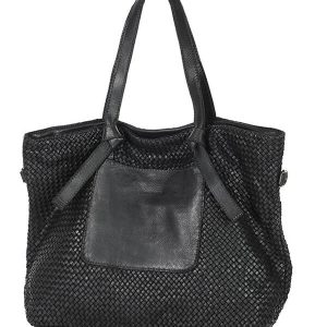 Oryginalna torebka pleciona damska skórzany shopper bag - MARCO MAZZINI czarna