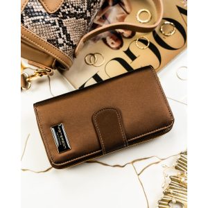 Pionowy portfel damski ze skóry naturalnej i ekologicznej w brązowym kolorze - Peterson