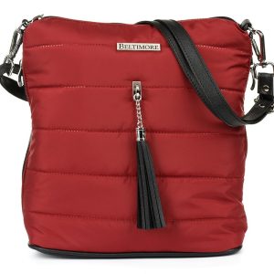 Bordowa Damska Torebka pikowana solidna oryginalna frędzel W91