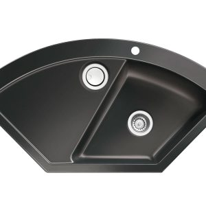 Systemceram Mera ECK Nero, Zlewozmywak ceramiczny narożny, korek manualny,