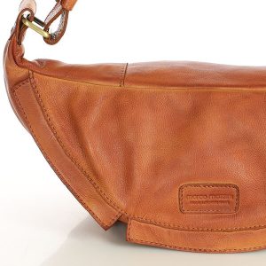 Duża nerka skórzana torebka przez ramię półksiężyc - MARCO MAZZINI smooth camel