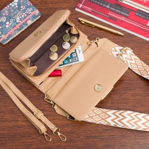 Torebka damska na telefon mini listonoszka raportówka na ramię brązowa ekoskóra POR-T-33