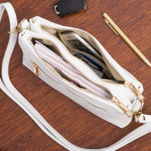 Torebka damska dwukomorowa listonoszka skóra naturalna biała X54