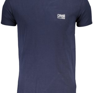 NIEBIESKI T-SHIRT MĘSKI Z KRÓTKIM RĘKAWEM KLASY CAVALLI