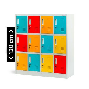 Socjalna szafa skrytkowa BHP do szkół i przedszkoli OLA, 1090 x 1200 x 450 mm, szaro-wielokolorowa