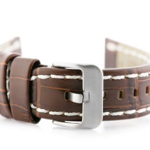 Pasek skórzany do zegarka W49 - ciemny brąz/białe - 20mm