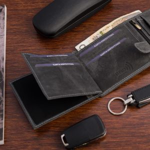 Portfel skórzany męski vintage poziomy klasyczny czarny RFiD Beltimore S50